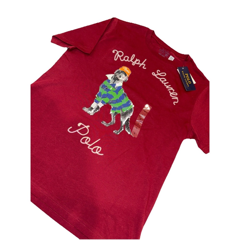 Polo Ralph Lauren Big Boys Dog Rugby Cotton Embroidered Jersey Tee LARGE 14-16